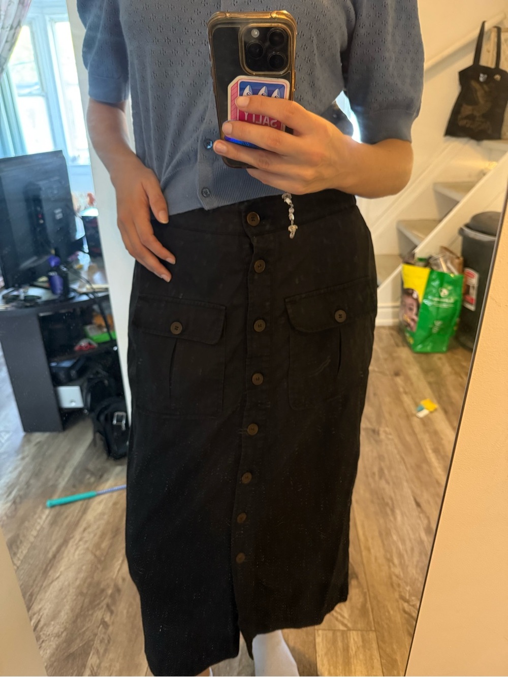 Sunday in Brooklyn Black Button-Front utility Midi Skirt